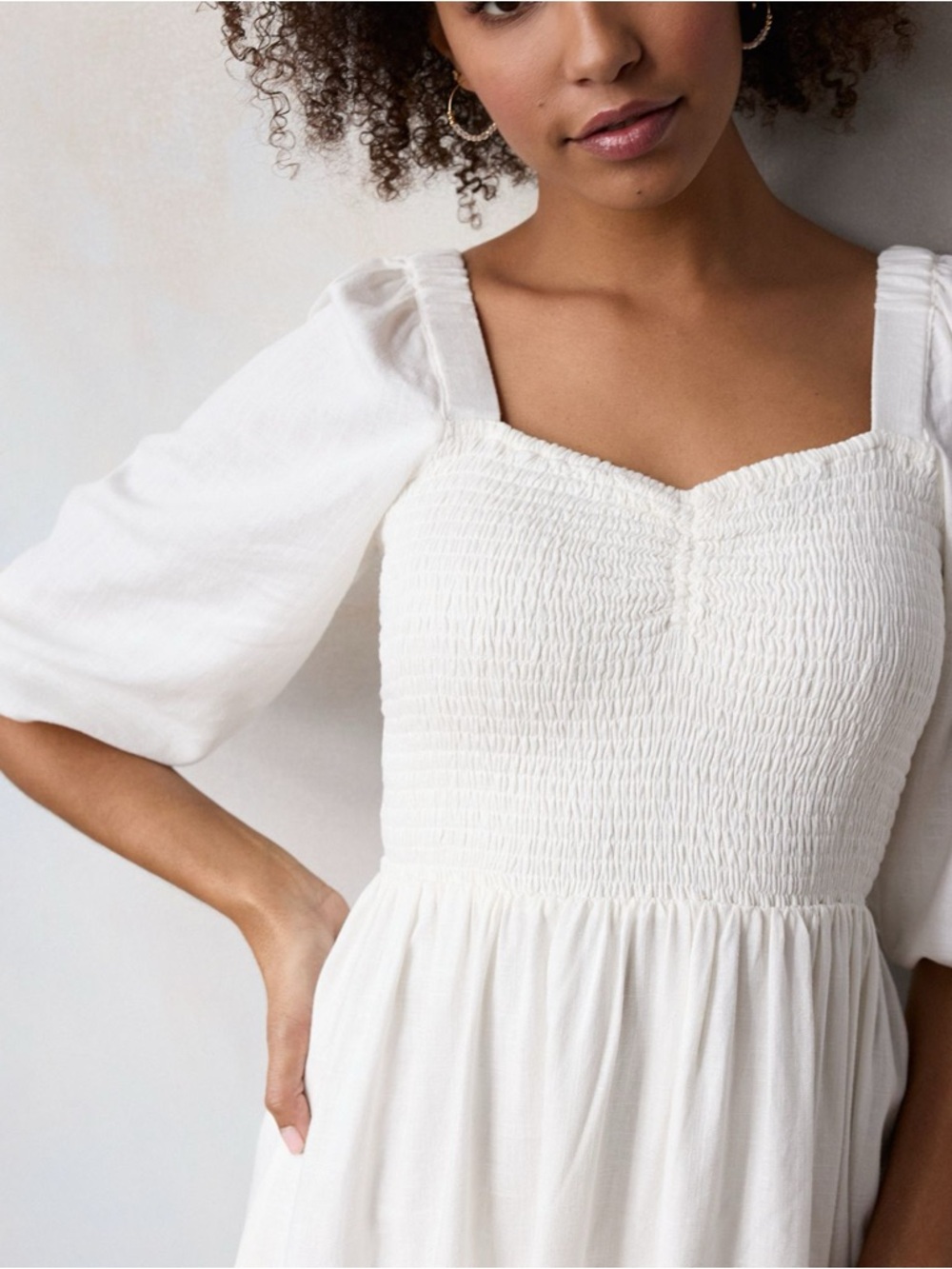 LC Lauren Conrad Cream Smocked Linen Midi Dress NWT XL - Picture 7 of 8